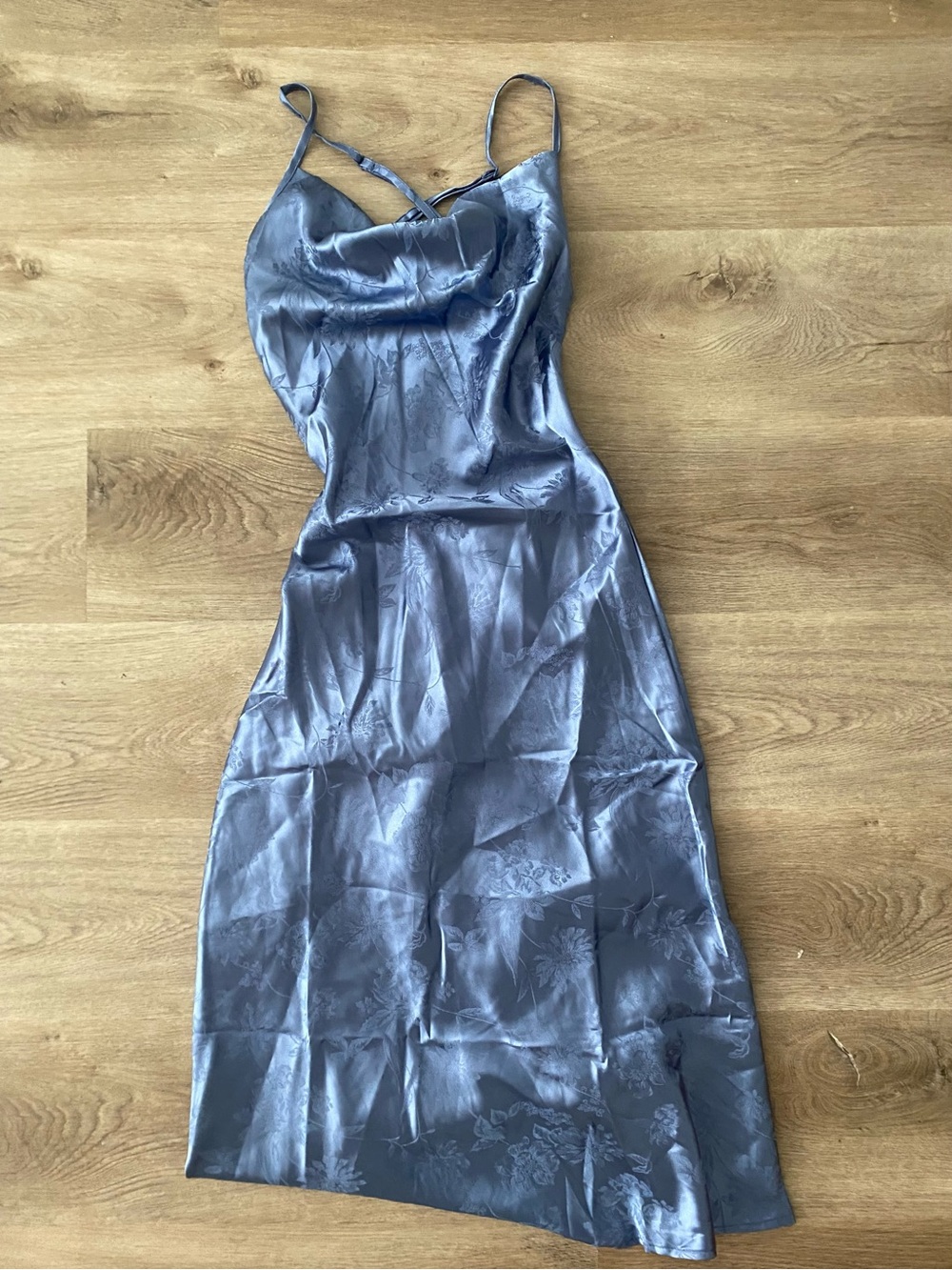 Satin Slip Dress in Steel Blue with Cowl Neck